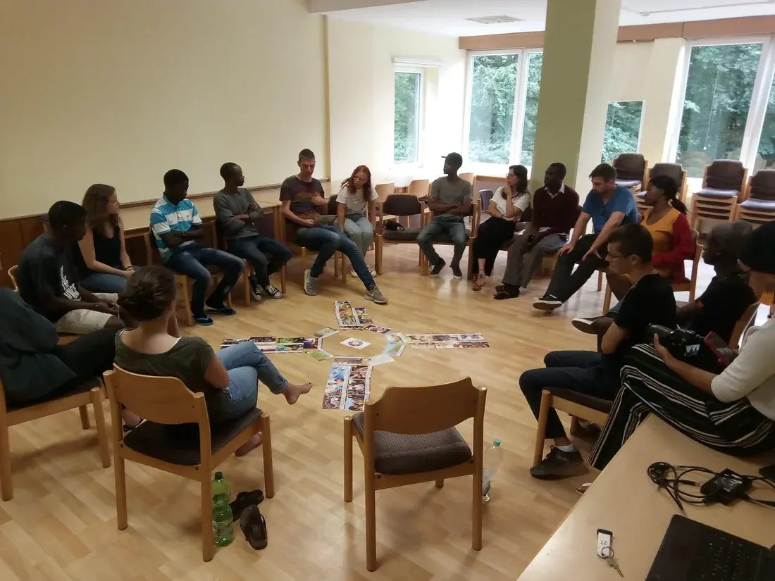 Young adult participants taking part in a facilitated group learning circle